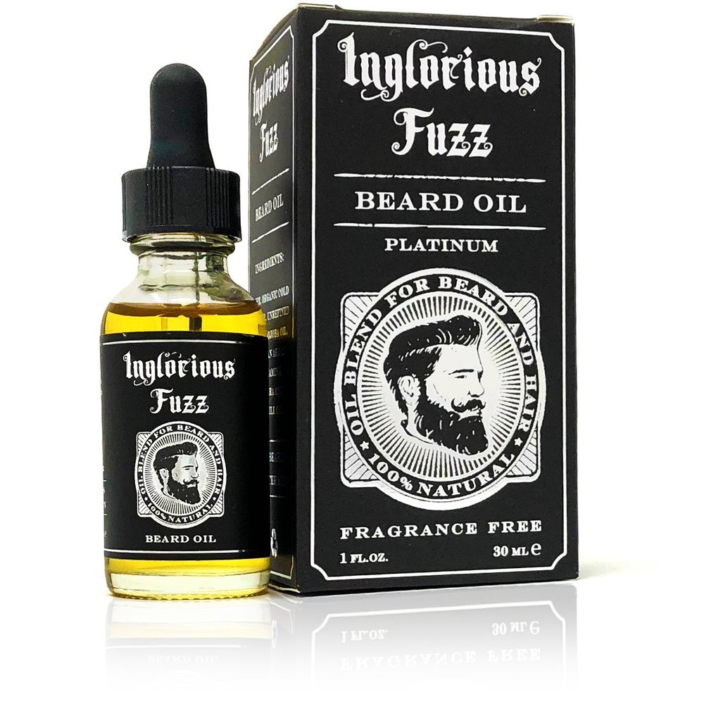 Beard Oil Platinum by Inglorious Fuzz - For Maximum Beard Growth - Vintage Beard Hair & Skin Conditioner - Fragrance Free - Vegan - Better Beards for Better Men