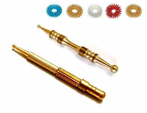 ACS / ACM Sujok Acupressure Probe Compact + Center Roller II Metal Diagnostic Jimmys + 5pcs Sujok Rings Compact Jimmy L - 7.50Cm (Approx 3.0 Inches), Center Roller-Ii L - 8 Cm Brass by ACS / ACM