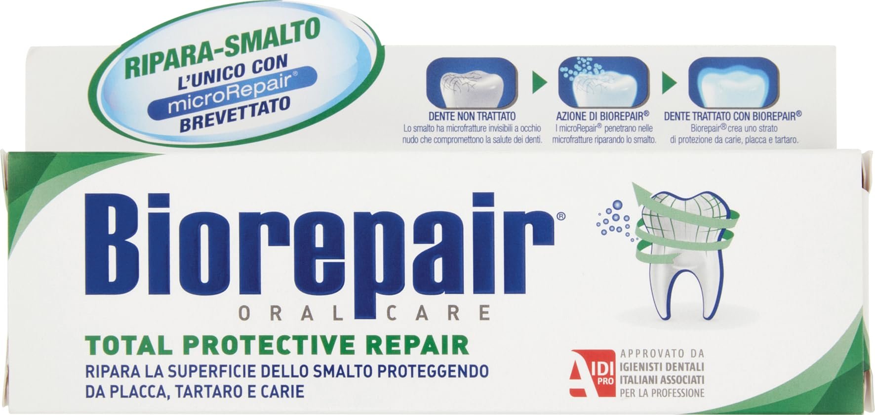 Biorepair: "Total Protective Repair" Toothpaste with microRepair, New Formula - 2.5 Fluid Ounce (75ml) Tube [ Italian Import ]