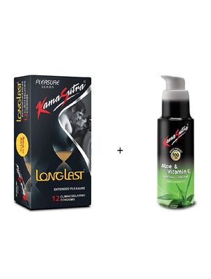 KamaSutra Combo of Extended Pleasure 12 Condoms and Aloe Vera Vitamin E Lubricants (50ml)