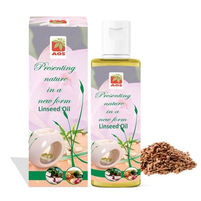 AOS Products 100% Pure Natural Linseed Oil | Linum Usitatissimum | For Cooking | For Painting | For Hair | Cold Pressed | Essential Oils | 60ml |