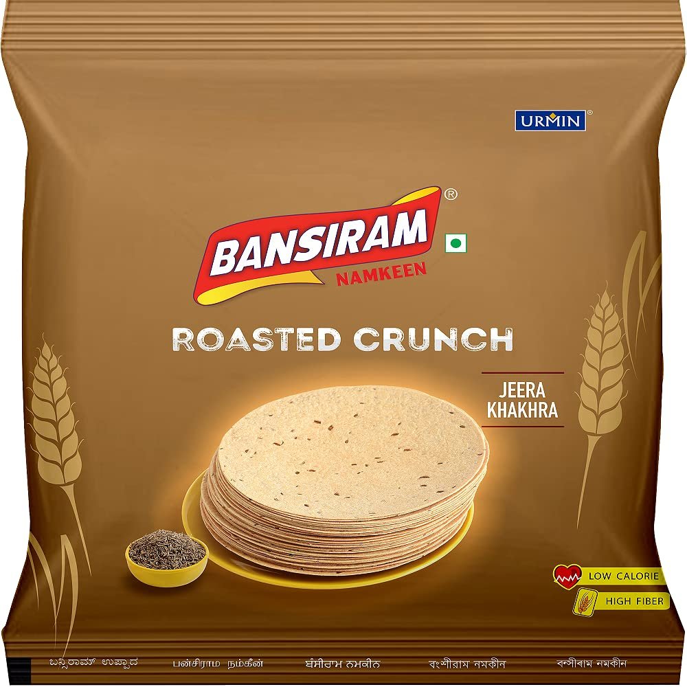 Bansiram Namkeen Roasted Jeera Khakhra | Traditional Gujarati Snack | Ready to Eat, Crispy & Flavourful | Tea Time Snack | Set of 2  180g Each (Total 360g)