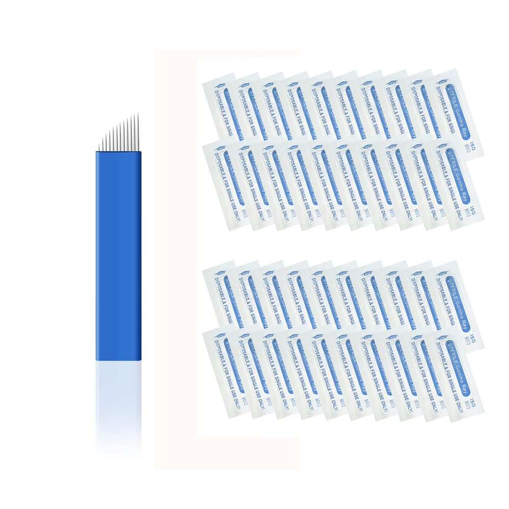 12 pin : Pinkiou 50 Pcs Microblading Blade Permanent Makeup Manual Eyebrow Tattoo Needle Pin Bevel (12Pin)