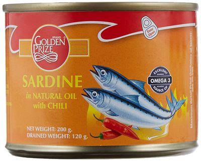 Golden Prize Canned Sardine in Natural Oil with Chili, 200g (Pack of 1)