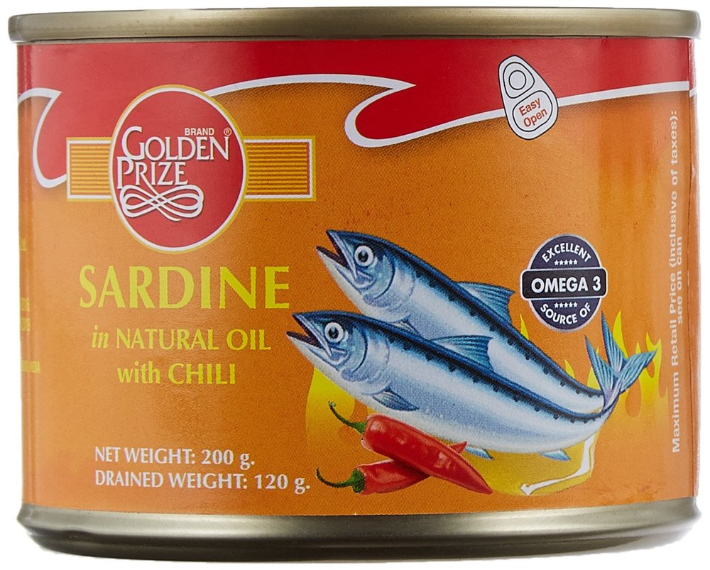 Golden Prize Canned Sardine in Natural Oil with Chili, 200g (Pack of 1)