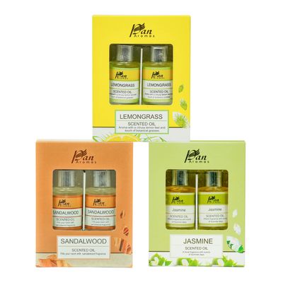 3* Box of 2 x 10 ml Glass Bottle containing Fragrance Oil with Fragrance- Sandal Wood/Lemon Grass/Jasmine