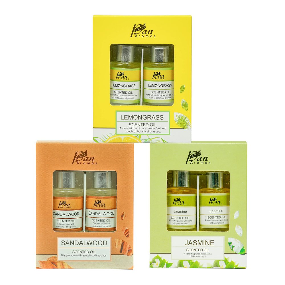 3* Box of 2 x 10 ml Glass Bottle containing Fragrance Oil with Fragrance- Sandal Wood/Lemon Grass/Jasmine