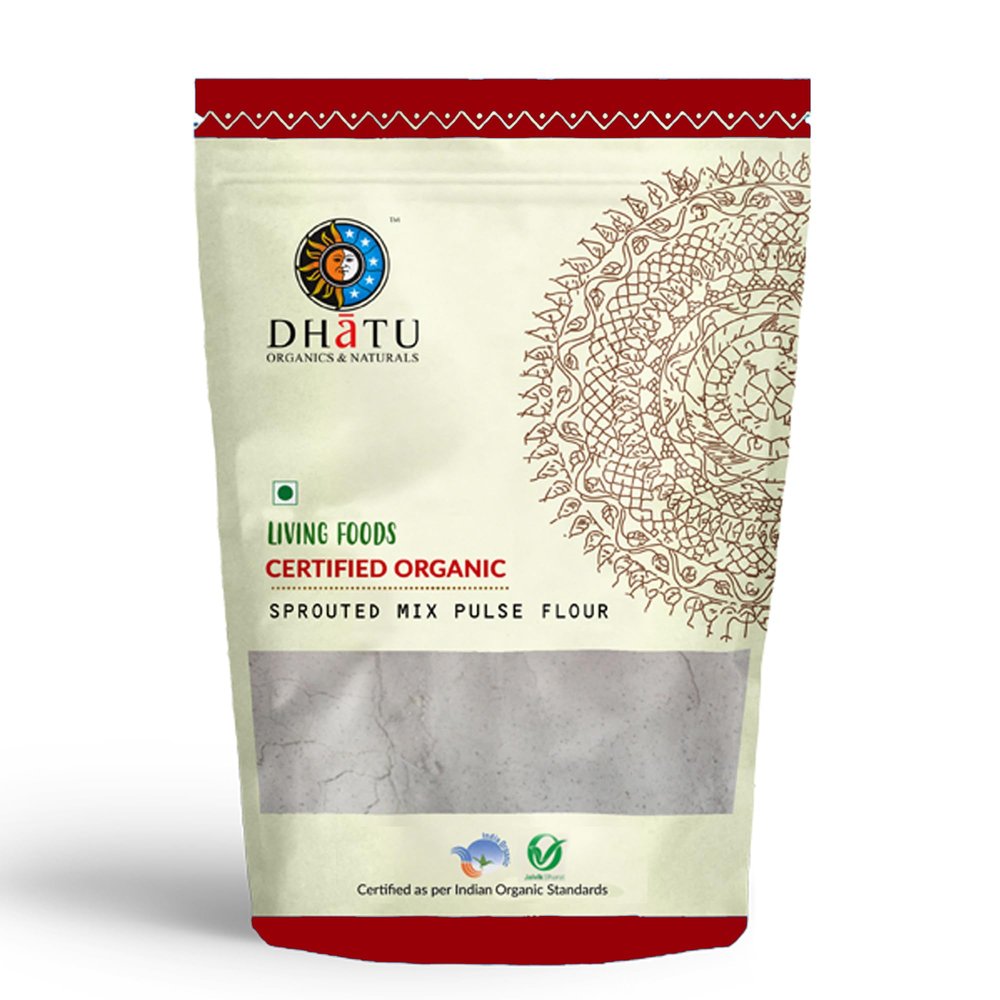 Dhatu Organics Sprouted Mix Pulse Flour 500g | Protein Rich Flour | Easy to Digest | Daily use healthy Flour | Naturally Gluten-Free | 22g Protein per 100g*