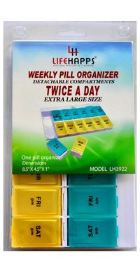 Extra Large Daily Pill Box -Weekly Pill Organizer with 7 Day AM/PM Twice a day Storage Case with Detachable Travel compartments for Vitamins, Supplements and Medicines