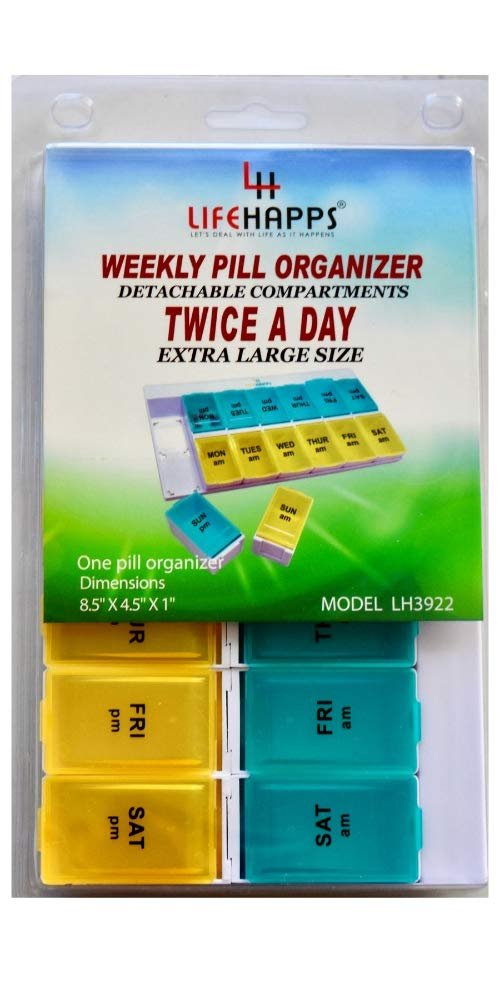 Extra Large Daily Pill Box -Weekly Pill Organizer with 7 Day AM/PM Twice a day Storage Case with Detachable Travel compartments for Vitamins, Supplements and Medicines