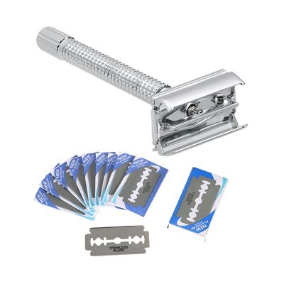 Anself Stainless Steel Double Edge Shaving Safety Razor Set with 20pcs Blades