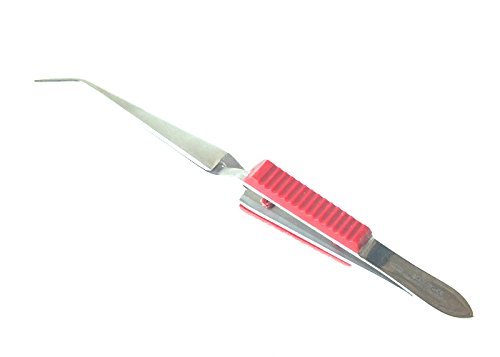 ADDLER DENTAL SOLDERING TWEEZER FIBRE GRIP CROSS LOCK CURVED FOR HOLDING METAL TOOTH CROWN.