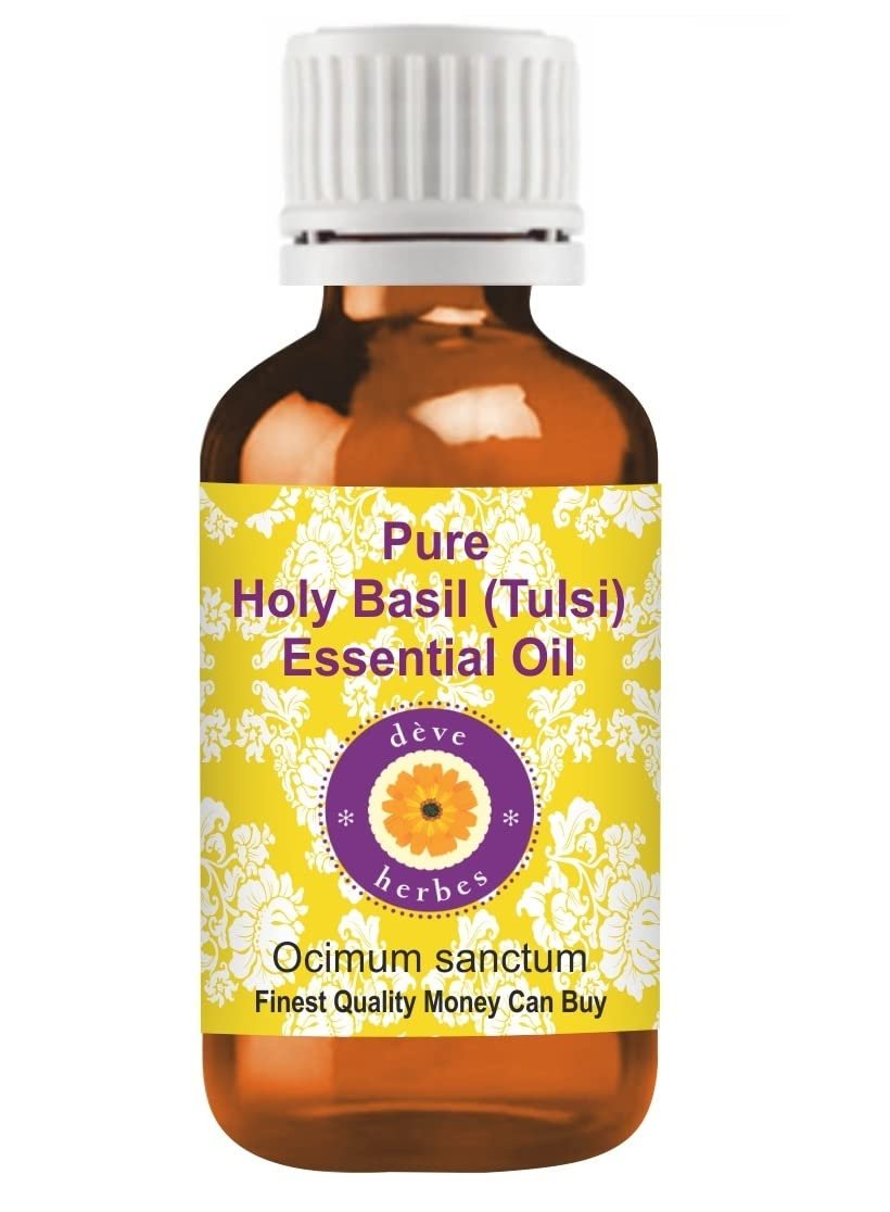 Deve Herbes Holy Basil (Tulsi) Essential Oil (Ocimum sanctum) Pure | Non-Sticky | Non-greasy | Lightweight | Men & Women | All Skin Types | Steam Distilled 30ml