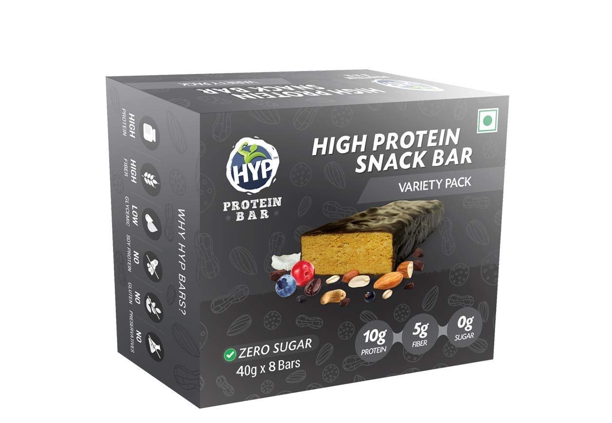 HYP Sugarfree Variety Pack - 8 Bars (2 Oats Brownie+ 2 Espresso+ 2 Berry Burst+ 2 Coconut Almond)
