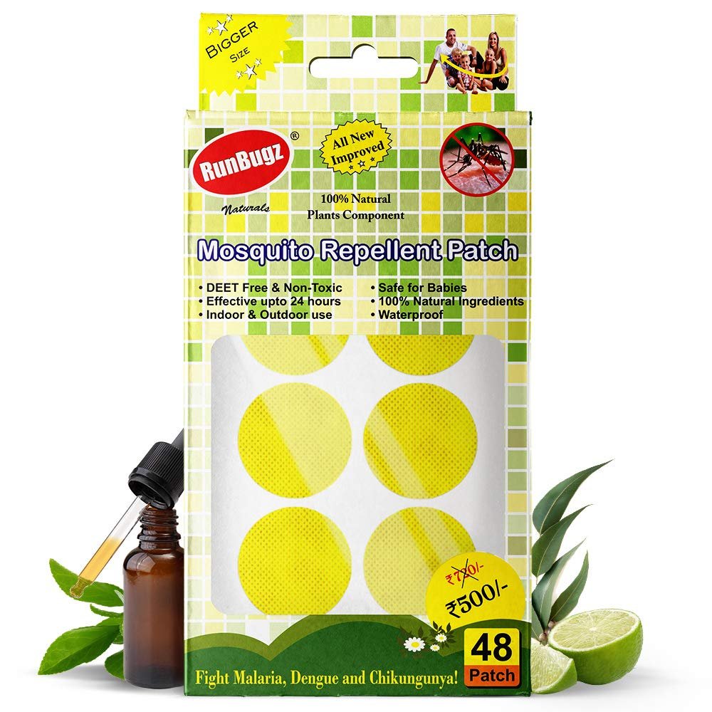 Runbugz 100% Natural Mosquito Repellent Patches for Kids 48 Patches Yellow - Effective Up to 12 Hours Safe for Kids Protect from Dengue, Malaria, Chikungunya