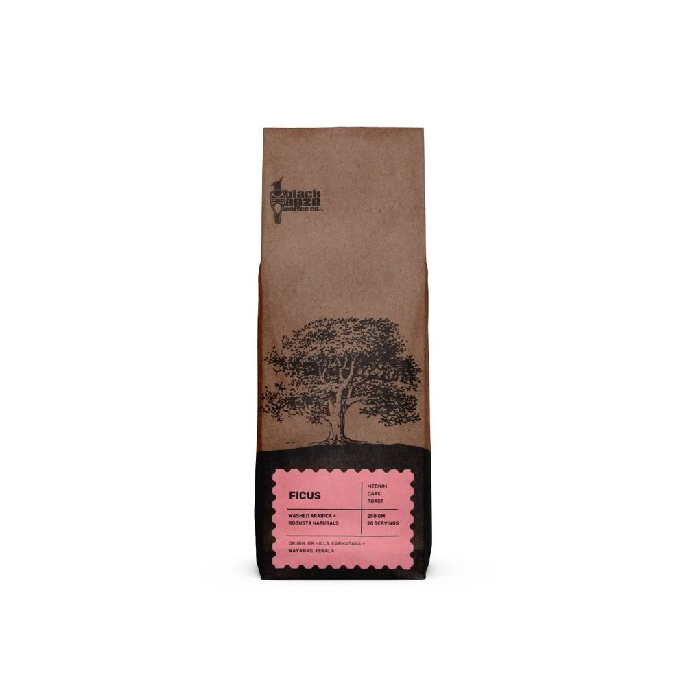 Black Baza Coffee, Ficus, Medium-Dark Roast, Freshly Roasted, Organic, Blend of Arabica & Robusta (Whole Beans, 500 grams)