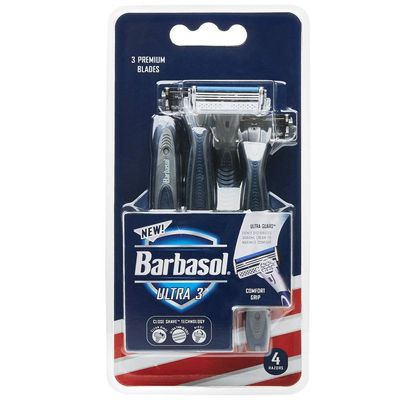 Barbasol Premium Disposable Ultra 3 Razor, 4 Count, (Pack of 2)
