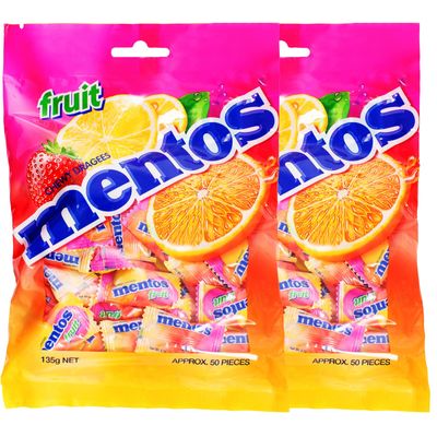 Mentos Chewy Dragees Fruit, 2 X Each 135 Gm, 270 Gm