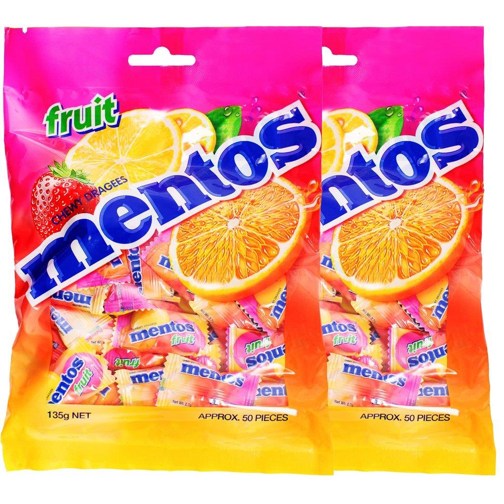 Mentos Chewy Dragees Fruit, 2 X Each 135 Gm, 270 Gm
