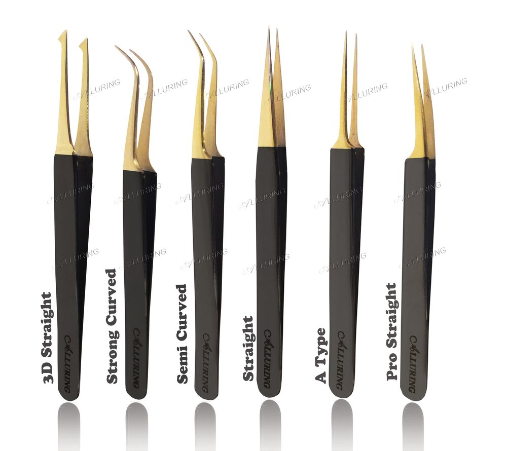 Alluring Black with Gold Tip Tweezers for Eyelash Extension - Semi