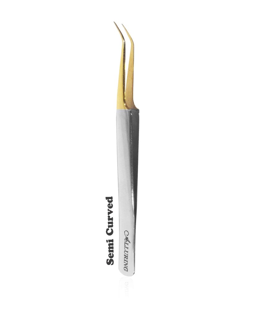 Alluring Chrome with Gold Tip Tweezers for Eyelash Extension - Semi