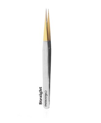 Alluring Chrome with Gold Tip Tweezers for Eyelash Extension - Straight