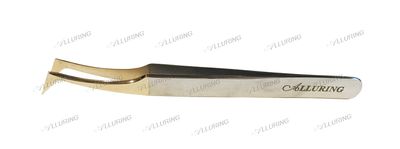 Alluring Chrome with Gold Tip Tweezers for Eyelash Extension - L Type