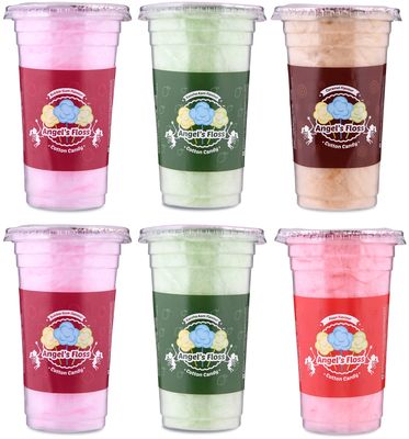Angels Floss Cotton Candy's / Candy Floss / Buddhi Ke Baal - Bubble Gum / Caramel / Kaccha Aam / Paan Flavour - 30 GMS Each - Pack of 6 (2 Bubble Gum + 2 Kaccha Aam + 1 Caramel + 1 Paan)