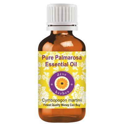 Deve Herbes Palmarosa Essential Oil (Cymbopogon martinii) Pure | Non-Sticky | Non-greasy | Lightweight | Men & Women | All Skin Types | Steam Distilled 15ml
