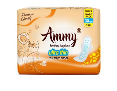 AMMY Advanced Dry Ultra All Night Cottony Soft Ultra Thin Womens/Girls Sanitary Pads with Wings (Napkins) - XXL Wings (30 Pieces)