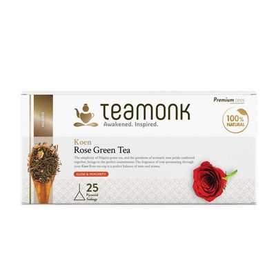 Teamonk Koen High Mountain Rose Green Tea Box - 25 Biodegradable Pyramid Tea Bags Filled With Whole Loose Leaves. Rich in Vitamin C and Antioxidants. Promotes Glowing Skin