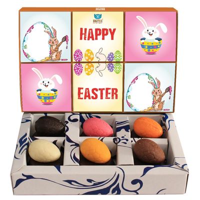 BOGATCHI Chocolate Easter Eggs Filled with Almonds, Easter Chocolates, Assorted Easter Eggs - Dark, Milk, White, Mango, Orange and Strawberry Chocolates, 50 g