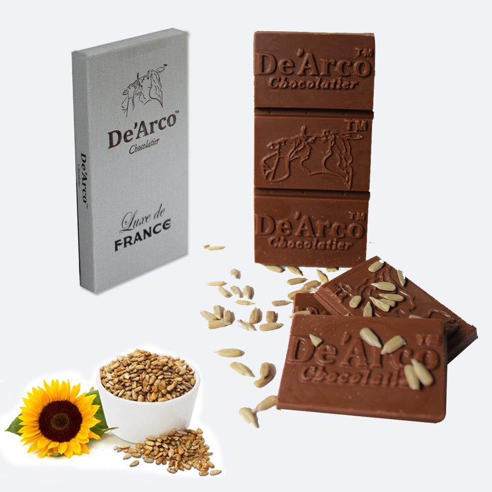 De'Arco Chocolatier Premium Dark Chocolate Bar, 50% Dark Chocolate with Sun Flower Seeds, 80G