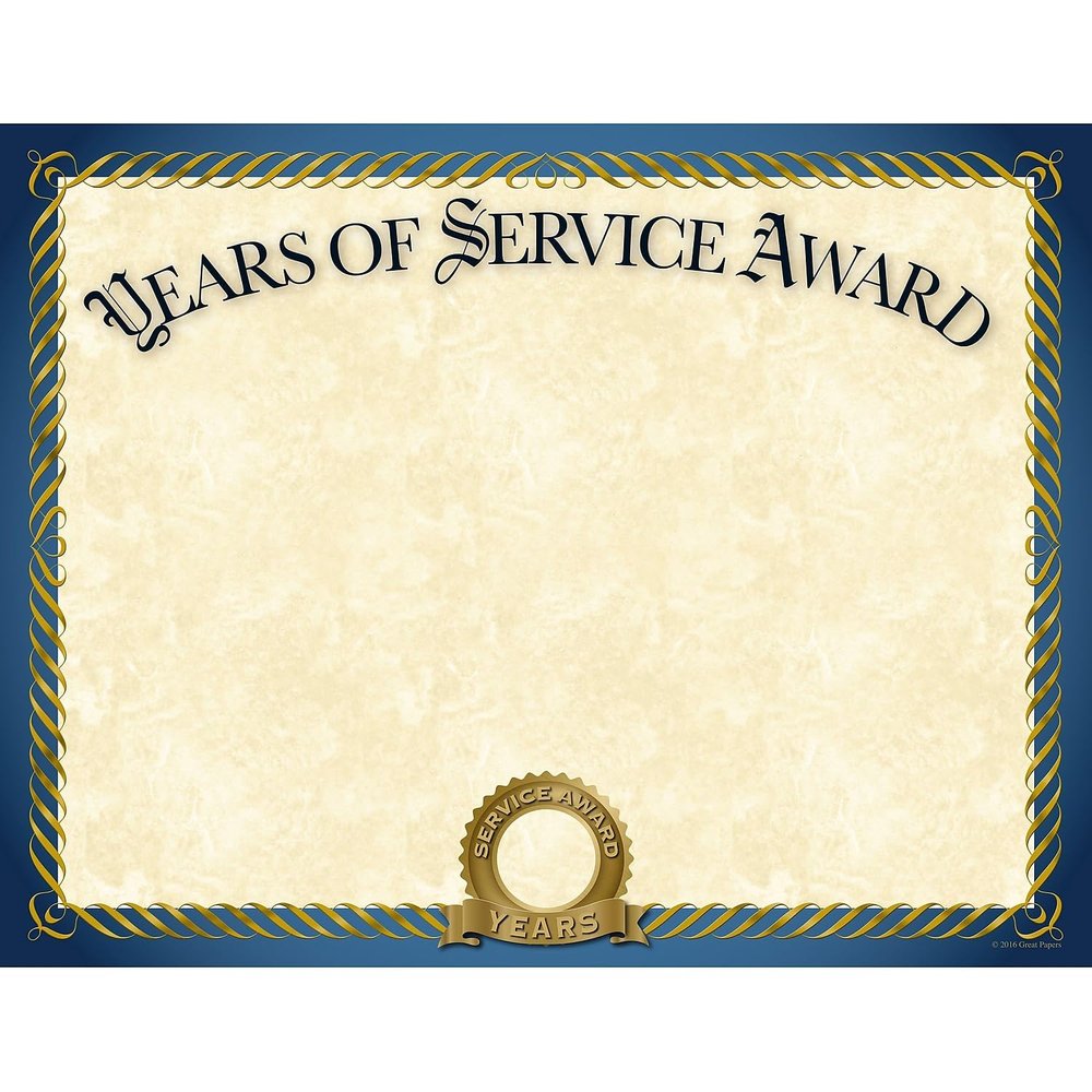 Great Papers! Years of Service Foil Certificate, 20 Count, 8.5" x 11" (2015113)