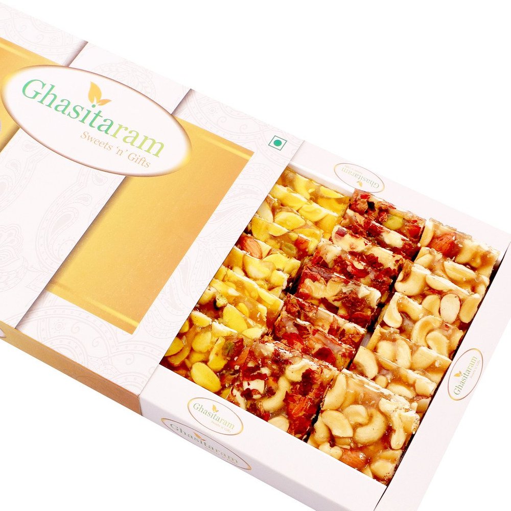 Ghasitaram Gifts Mother's Day Gifts - Ghasitaram's Assorted Chikki in White Box |Diwali,Holi,Rakhi,Valentine,Christmas,Birthday,Anniversary,Gift for Her,Him,Mothers Day,Fathers Day|