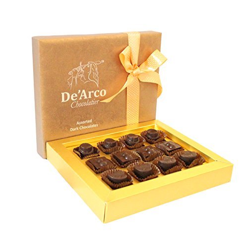 De'Arco Chocolatier Premium Gift Ideas for Anniversary, Dark Chocolates, Cocoa Overload, 70 % Dark, French Style Luxury Chocolates, 12 Pieces
