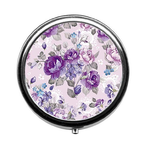 Abstract background with flowers pill box/pill case----Round pill box/case--- Three-compartment pill box/pill case