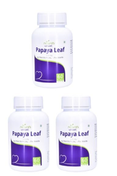 Natures Velvet Lifecare Papaya Leaf Extract(500mg), 60 Veg Capsules - Pack of 3