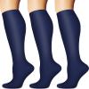 3 Pairs Knee High Graduated Compression Socks For Women and Men - Best Medical, Nursing, Travel & Flight Socks - Running & Fitness - 15-20mmHg (L/XL, Navy) view 1