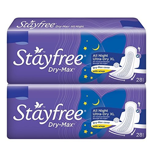 Stayfree Dry Max All Night XXL Dry Cover Sanitary Pads For Women Combo, 28s x 2 (56 Pads)