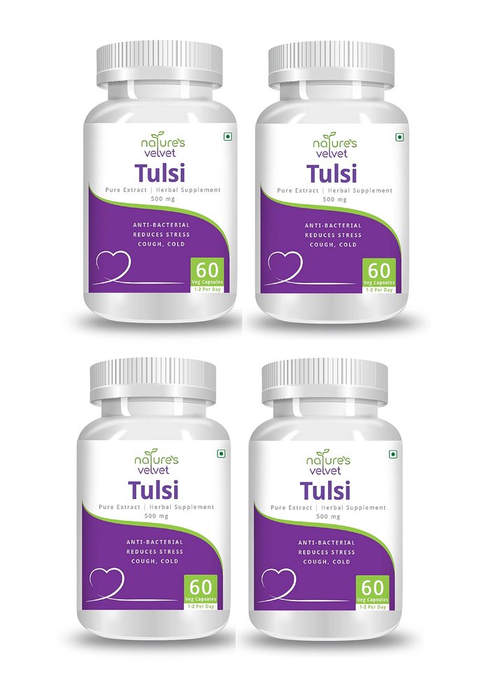 Natures Velvet Lifecare Tulsi/Tulasi/Basil Pure Extract 500 mg, 60 Veggie Capsules - Pack of 4