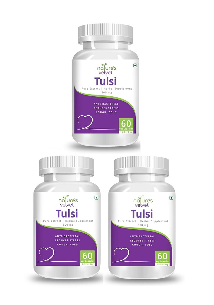 Natures Velvet Lifecare Tulsi/Tulasi/Basil Pure Extract 500 mg, 60 Veggie Capsules - Pack of 3