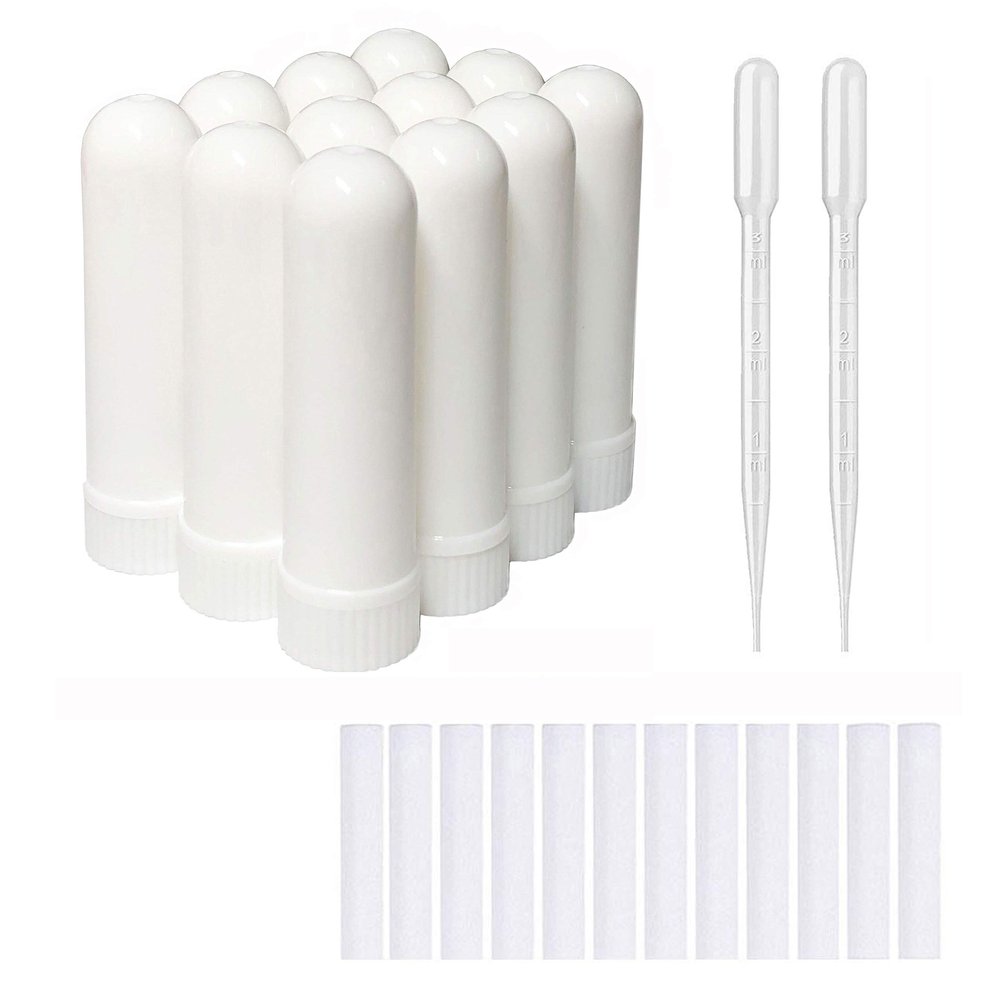 zison 12 Sets Essential Oil Aromatherapy Tubes Inhaler Sticks Blank Nasal Inhalers( 12 Complete Sticks) + 2 Polyethylene Pipette Droppers