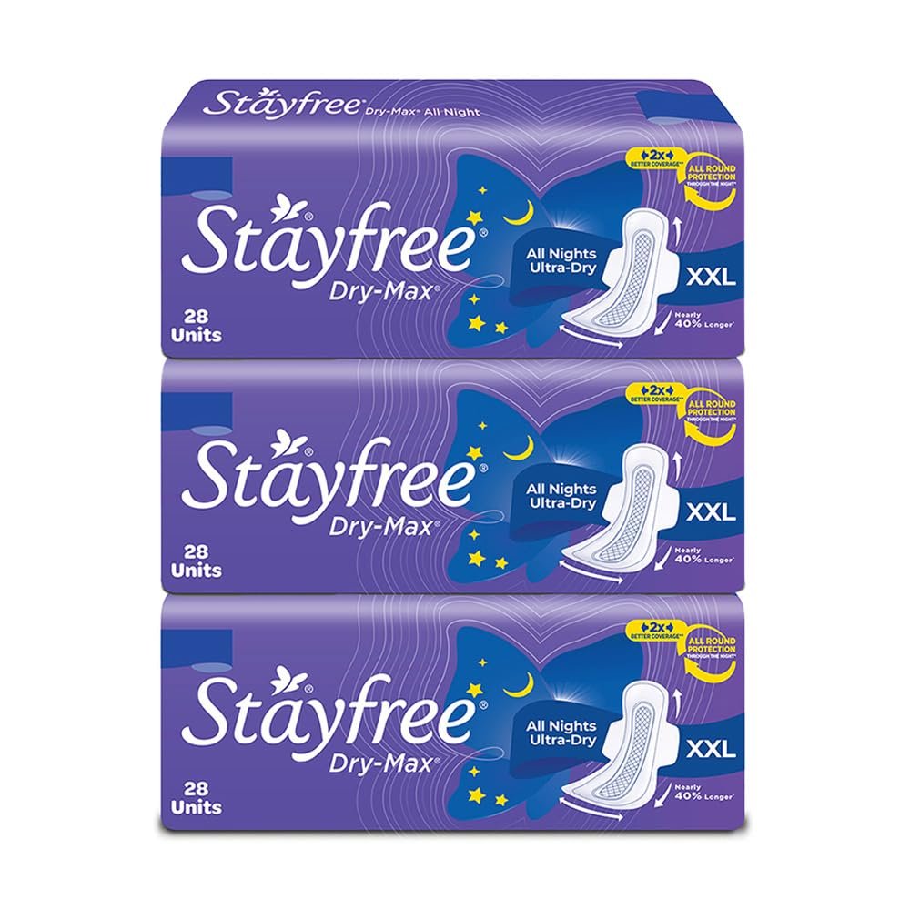Stayfree Dry Max All Night XXL Dry Cover Sanitary Pads For Women Combo, 28s x 3 (84 Pads)