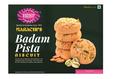 Karachi Bakery Biscuits - Badam Pista with Real Saffron, 400g Carton
