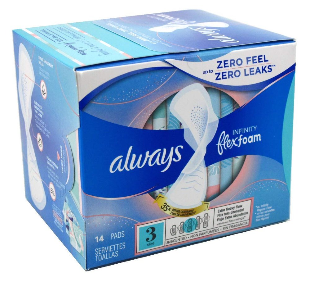 Always Pads Size 3 Infinity With Flex Foam 14 Count X-Heavy Flow (2 Pack)