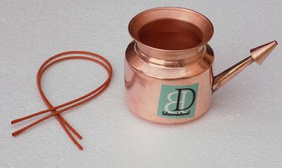 KannsSky Made of Pure Copper Food Grade Copper Jala Neti Pot (500 ml) with Neti Sutra, 2 Set