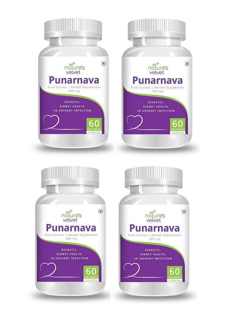 Natures Velvet Lifecare Punarnava Pure Extract 500 mg, 60 Veggie Capsules - Pack of 4