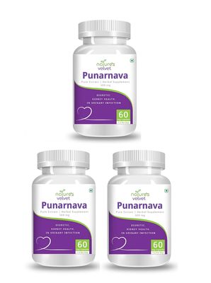 Natures Velvet Lifecare Punarnava Pure Extract 500 mg, 60 Veggie Capsules - Pack of 3