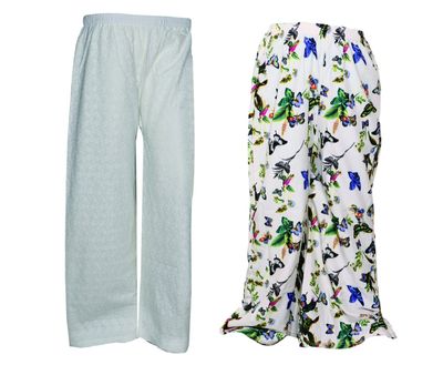 IndiWeaves Womens 1 Full Chikan Work Pallazo and 1 Printed Palazzo Combo Pack (Pack of 2 Palazo)-White::Multicolor-Size Free